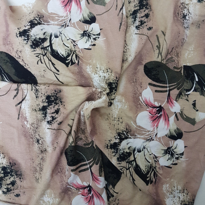 בד סימפוניה ויסקוזה מוקה פרחים