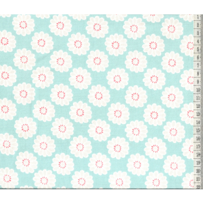 בד קנבס פרחים על רקע תכלת אקווה