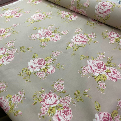 בד קנבס מוקה פרחים גדולים