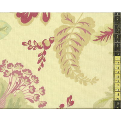 בד קנבס בז' עלים ופרחים