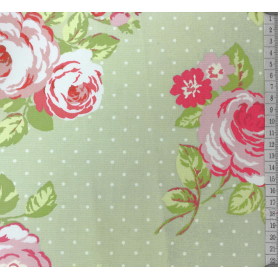 בד קנבס ירוק סלדין מנוקד פרחים