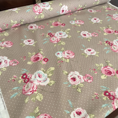 בד קנבס מוקה מנוקד פרחים גדולים