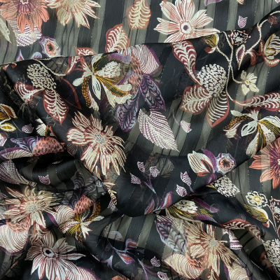 בד שיפון שחור פרחים לורקס
