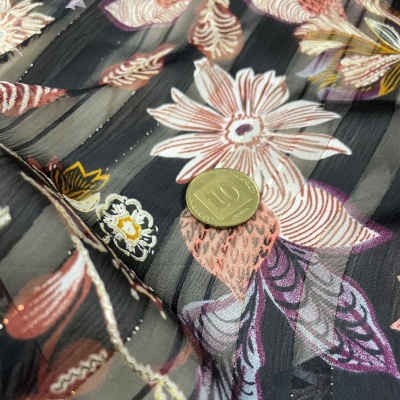 בד שיפון שחור פרחים לורקס