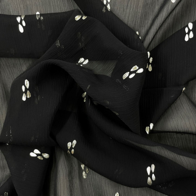 בד שיפון יוריו שחור הדפס כסוף