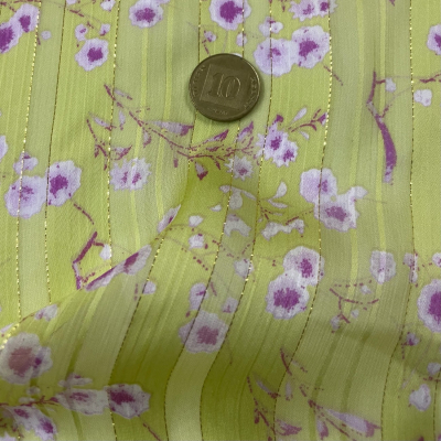 בד שיפון ירוק צהבהב לורקס פרחוני