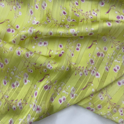 בד שיפון ירוק צהבהב לורקס פרחוני