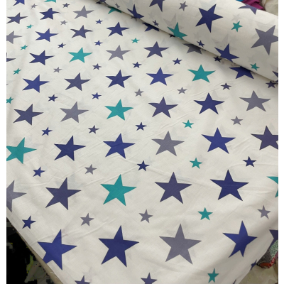 בד כותנה כוכבים כחול טורקיז - רוחב 2.8 מ'