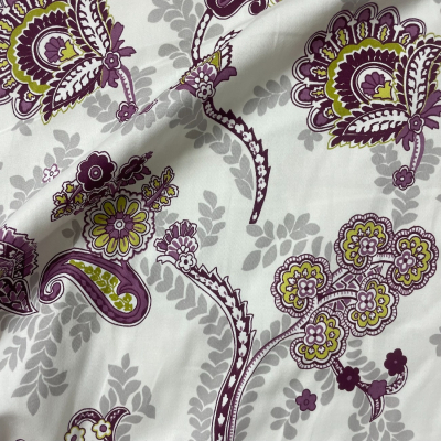 בד כותנה בינוני-עבה פייזלי פרחוני סגול