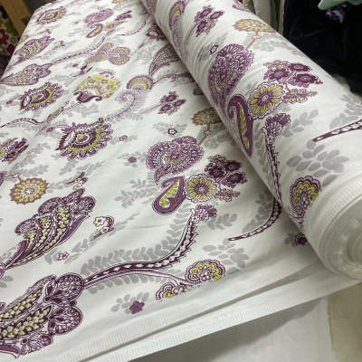 בד כותנה בינוני-עבה פייזלי פרחוני סגול