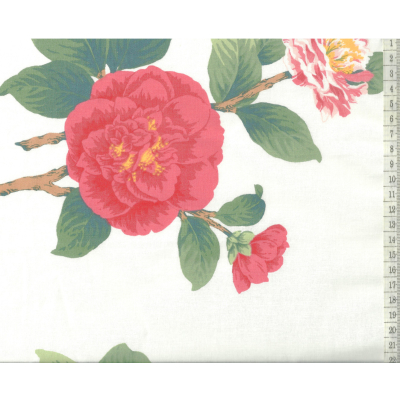 בד כותנה פרחים ורודים גדולים - רוחב  2.5 מ' 