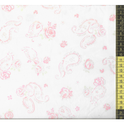 בד כותנה פייזלים ופרחים ורוד בהיר - רוחב 3 מ'