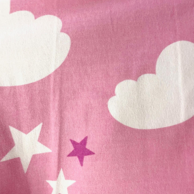 בד פלנל ורוד עננים וכוכבים - רוחב 2.50 מ'