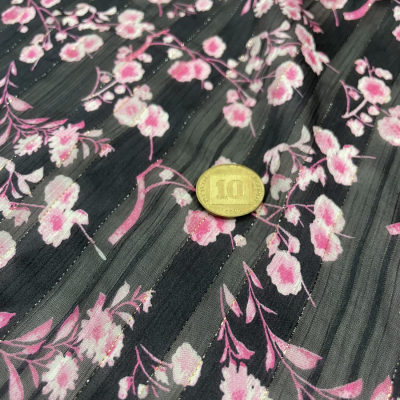 בד שיפון שחור לורקס פרחוני