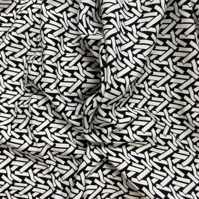 בד סימפוניה ויסקוזה מודפס שחור ולבן