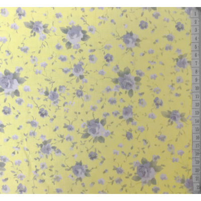 בד כותנה (סאטן 200) צהוב עם פרחים אפורים - רוחב 2.5 מ'