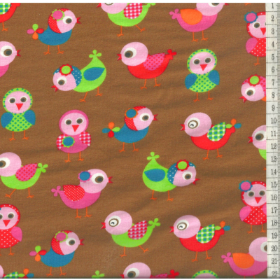 בד טריקו לייקרה חום ציפורים