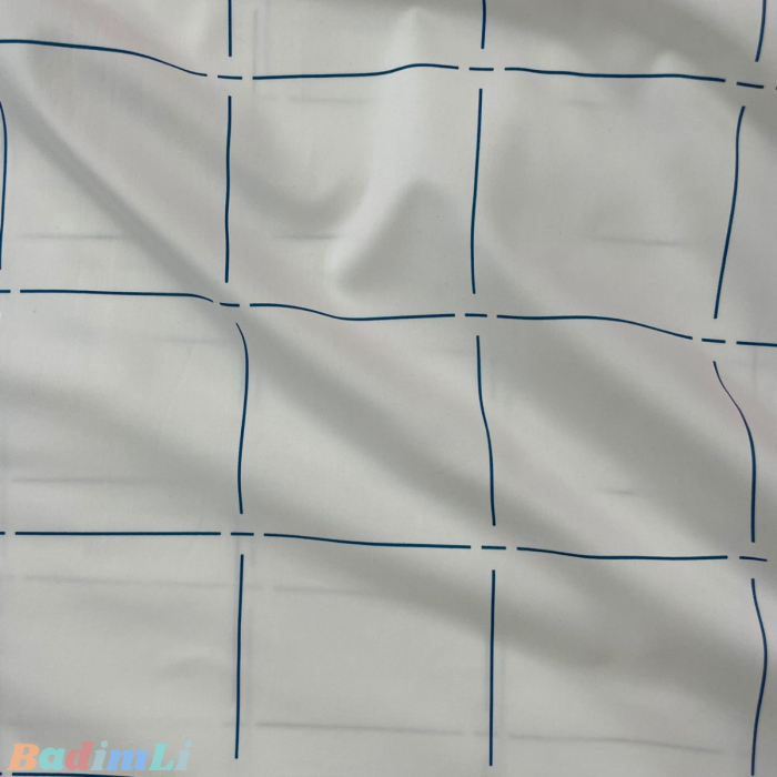 בד כותנה (סאטן 500) ריבועים כחולים - רוחב 2.8 מ'